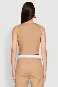 Womens Varsity Stripe Button Front Cropped Blazer Vest, Beige,