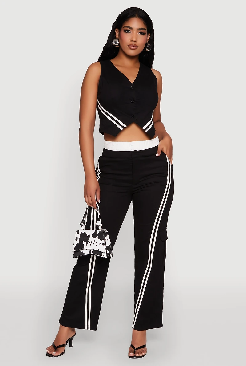 Womens Varsity Stripe Cargo Pants, Black, Size M