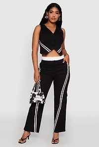 Womens Varsity Stripe Cargo Pants, Black, Size M