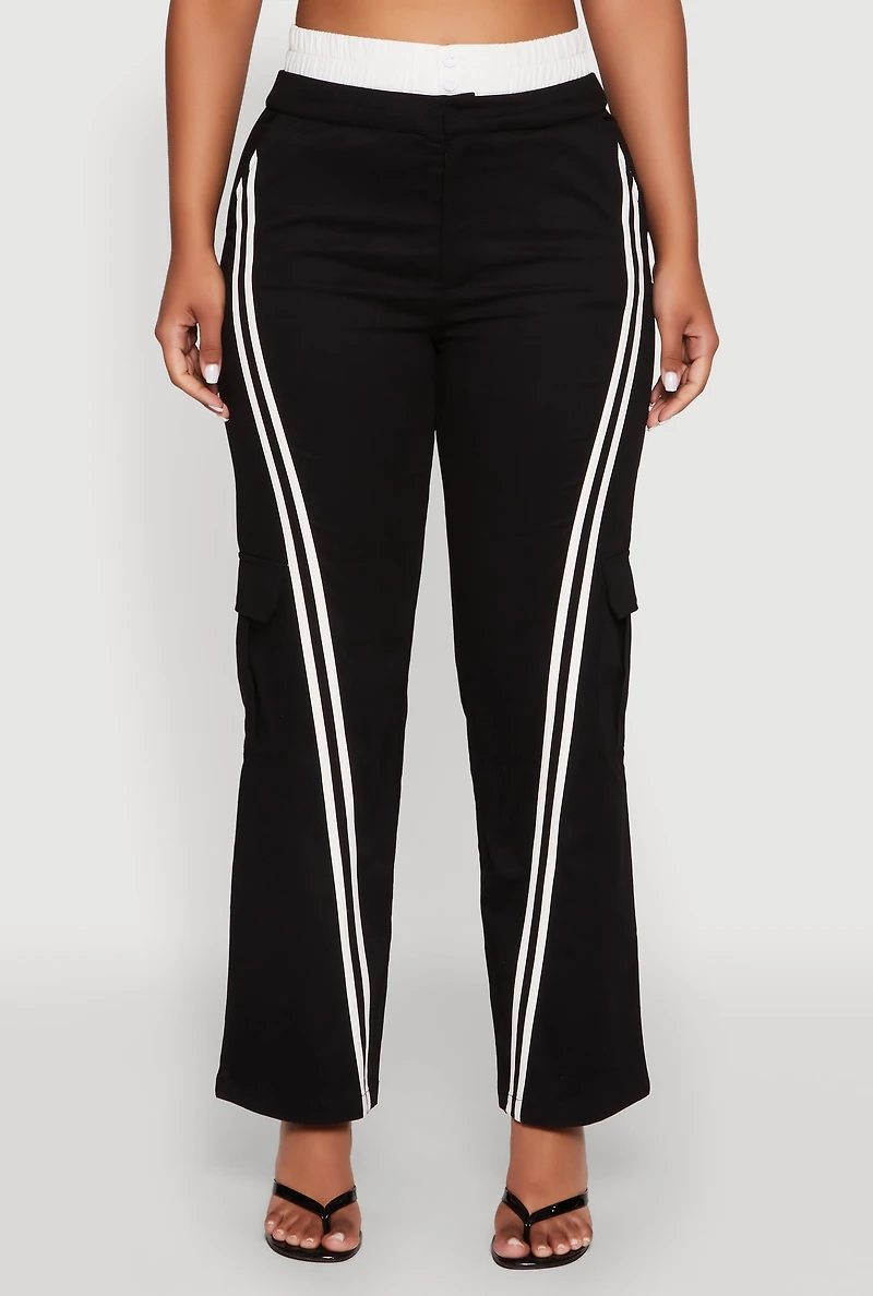 Womens Varsity Stripe Cargo Pants, Black, Size M