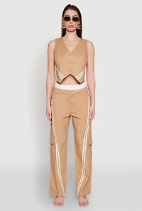 Womens Varsity Stripe Cargo Pants, Khaki, Size L