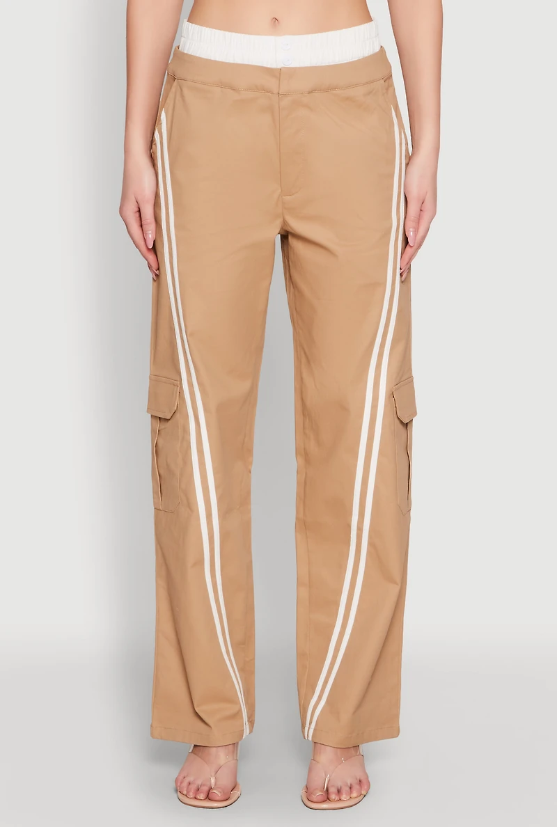 Womens Varsity Stripe Cargo Pants, Khaki, Size L