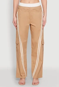 Womens Varsity Stripe Cargo Pants, Khaki, Size L