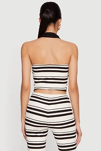 Striped Textured Knit Collared Halter Top