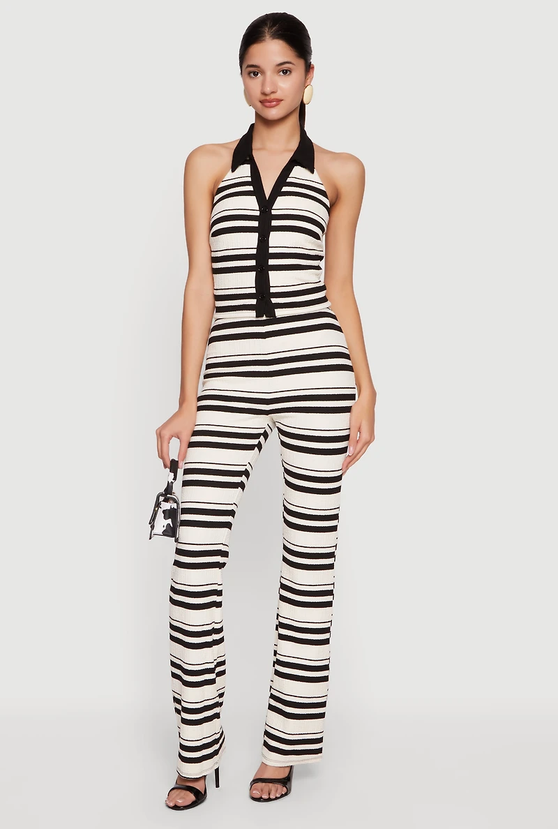 Striped Textured Knit Pull On Pants