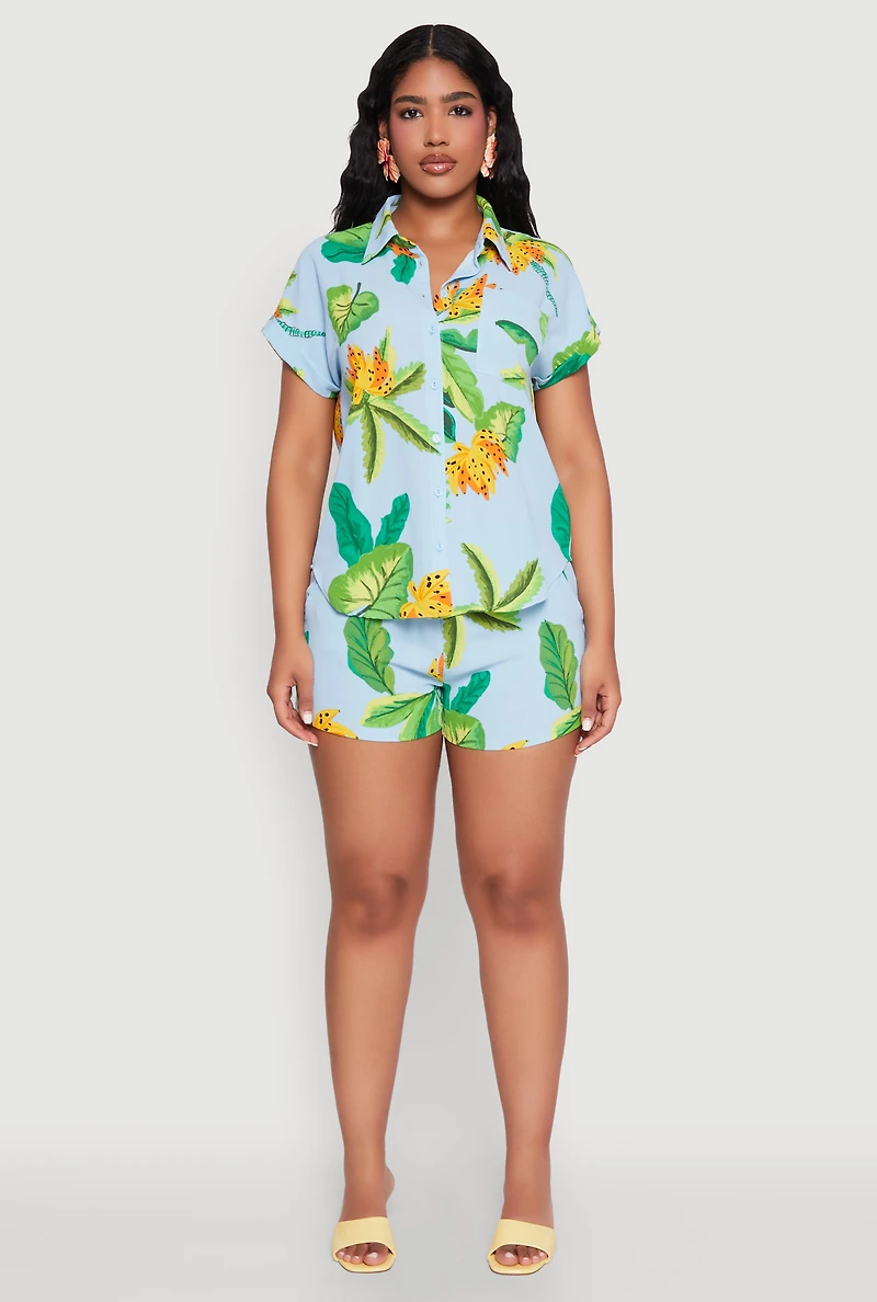 Womens Banana Tropical Print Fixed Cuff Shirt, Multi,