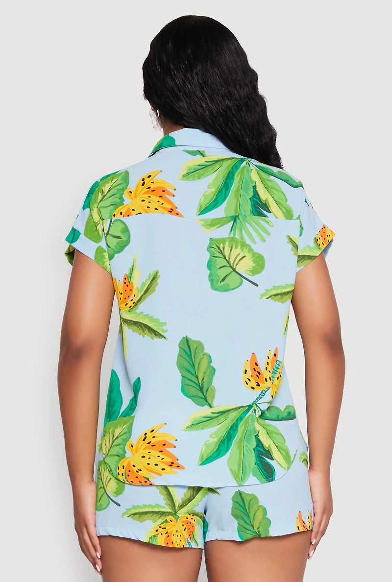 Womens Banana Tropical Print Fixed Cuff Shirt, Multi,