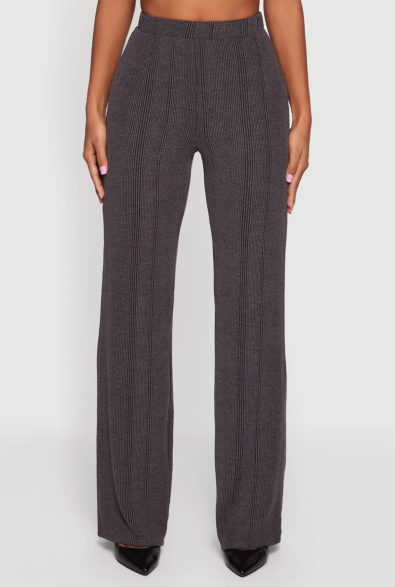 High Waisted Ribbed Knit Straight Leg Pants