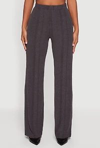 High Waisted Ribbed Knit Straight Leg Pants