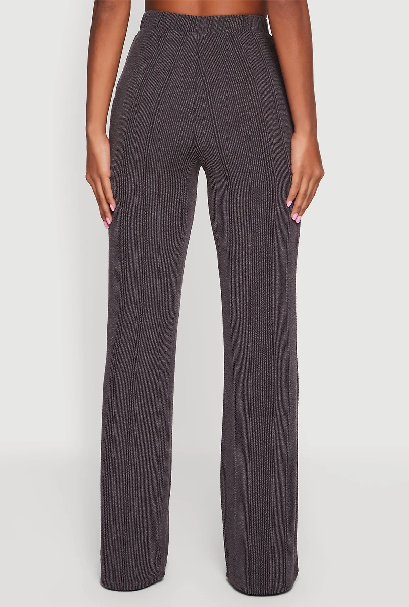 High Waisted Ribbed Knit Straight Leg Pants