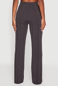 High Waisted Ribbed Knit Straight Leg Pants