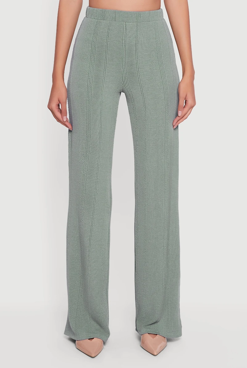High Waisted Ribbed Knit Straight Leg Pants