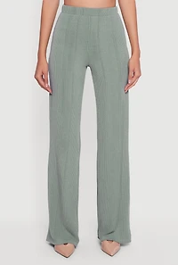 High Waisted Ribbed Knit Straight Leg Pants