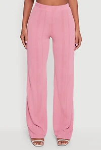 Womens High Waisted Ribbed Knit Straight Leg Pants, Pink, Size XL