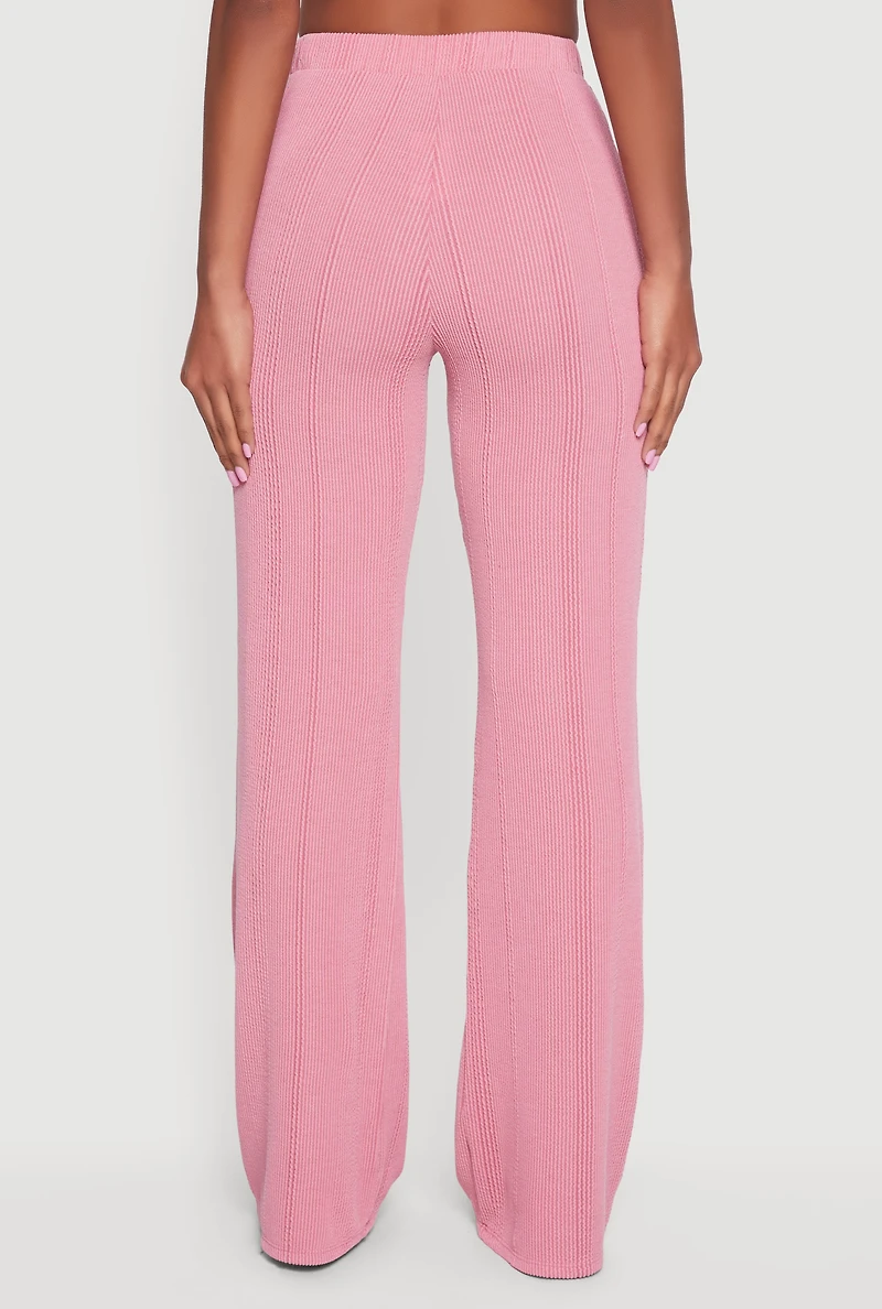 Womens High Waisted Ribbed Knit Straight Leg Pants, Pink, Size XL