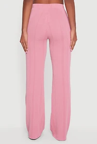Womens High Waisted Ribbed Knit Straight Leg Pants, Pink, Size XL