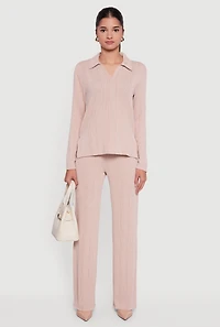 High Waisted Ribbed Knit Straight Leg Pants