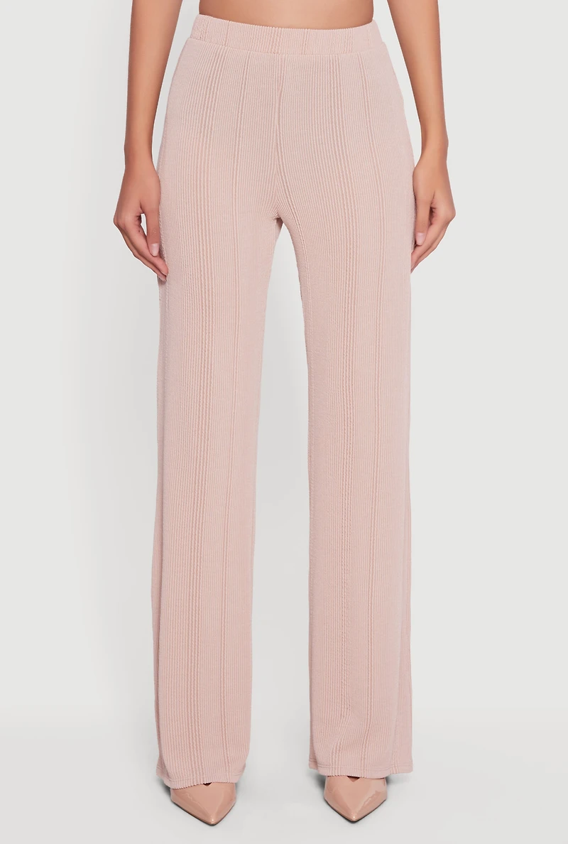 High Waisted Ribbed Knit Straight Leg Pants