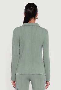 Ribbed Knit Long Sleeve Johnny Collar Polo Shirt