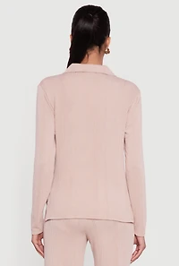 Ribbed Knit Long Sleeve Johnny Collar Polo Shirt