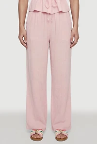 Gauze Knit Smocked Waist Straight Leg Pants