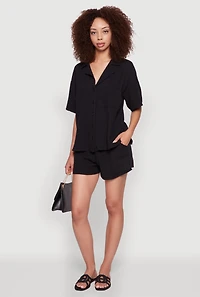 Womens Stylish Gauze Knit Classic Fit Button Front Shirt, Black, Size M