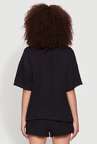 Womens Stylish Gauze Knit Classic Fit Button Front Shirt, Black, Size M
