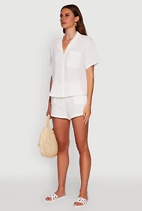 Womens Stylish Gauze Knit Classic Fit Button Front Shirt,
