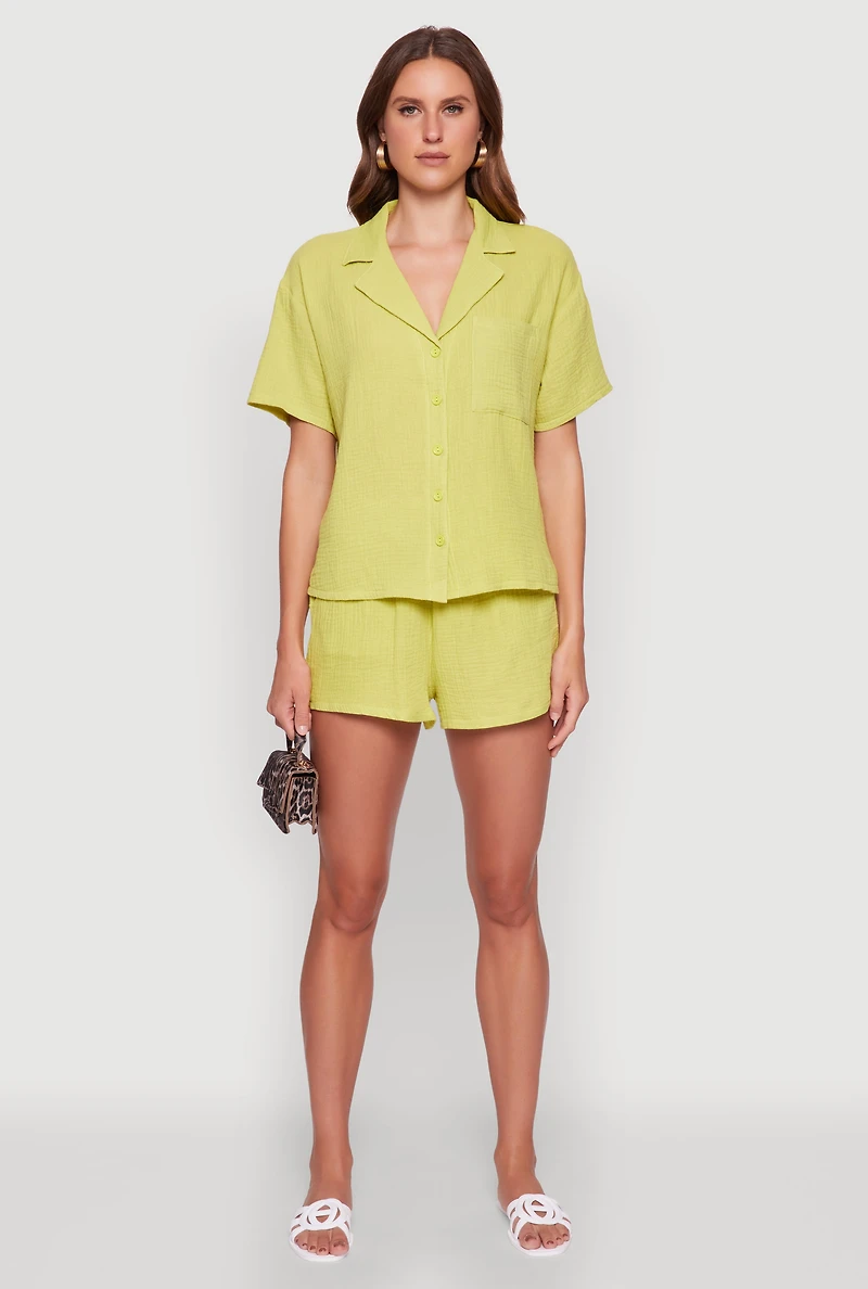 Stylish Gauze Knit Classic Fit Button Front Shirt