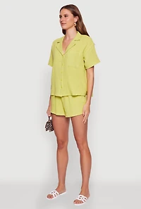 Womens Stylish Gauze Knit Classic Fit Button Front Shirt, Green, Size S