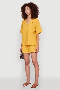 Womens Stylish Gauze Knit Classic Fit Button Front Shirt, Yellow, Size M
