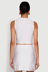 Womens Trendy Rose Applique Sleeveless V-Neck Ruched Crop Top, White, Size XL