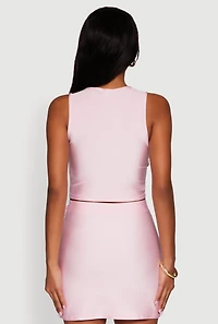 Womens Trendy Rose Applique Sleeveless V-Neck Ruched Crop Top, Pink, Size S