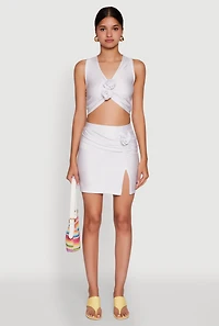 Womens Trendy Flower Detail Slit Front Mini Pencil Skirt, White, Size L