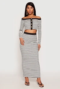 Womens Textured Knit Striped Off the Shoulder Top, Multi, Size L