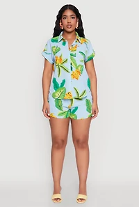 Womens Banana Tropical Print Elastic Waist Shorts, Multi, Size L