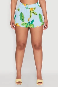Womens Banana Tropical Print Elastic Waist Shorts, Multi, Size L