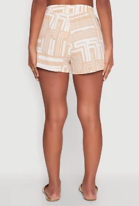 Womens Trendy High Waisted Crepe Knit Shorts with Elastic Waist, Khaki, Size S