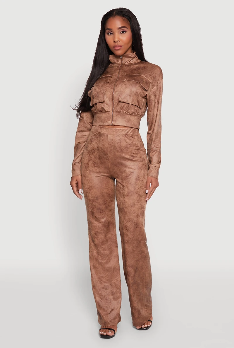 Acid Wash Zip Front Crop Cargo Jacket