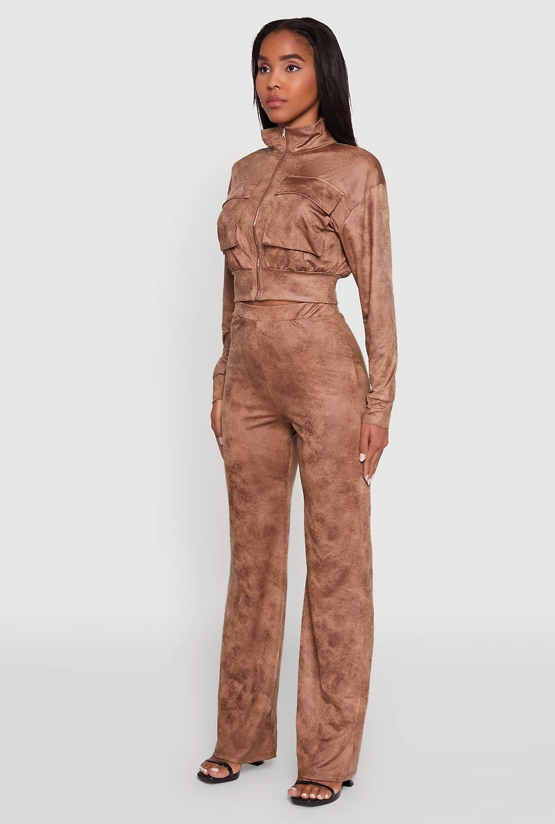 Acid Wash Zip Front Crop Cargo Jacket