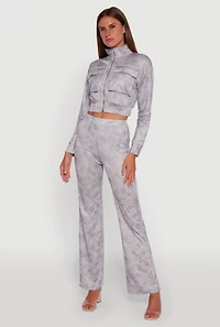 Womens Acid Wash Zip Front Crop Cargo Jacket, Grey,