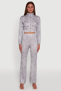 Womens Acid Wash Zip Front Crop Cargo Jacket, Grey, Size S