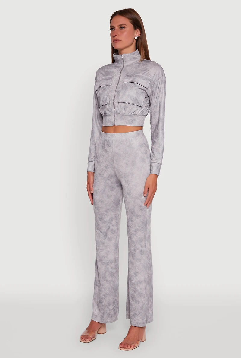 Womens Acid Wash Zip Front Crop Cargo Jacket, Grey, Size M