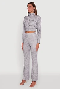 Womens Acid Wash Zip Front Crop Cargo Jacket, Grey, Size M