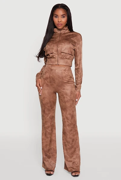 Womens Acid Wash Flared High Waisted Pants, Brown, Size XL