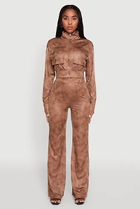Womens Acid Wash Flared High Waisted Pants, Brown, Size XL
