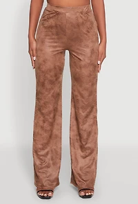 Womens Acid Wash Flared High Waisted Pants, Brown, Size XL