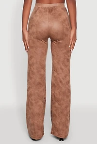 Womens Acid Wash Flared High Waisted Pants, Brown, Size S