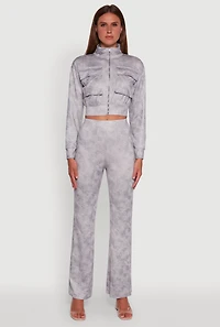 Womens Acid Wash Flared High Waisted Pants, Grey, Size M