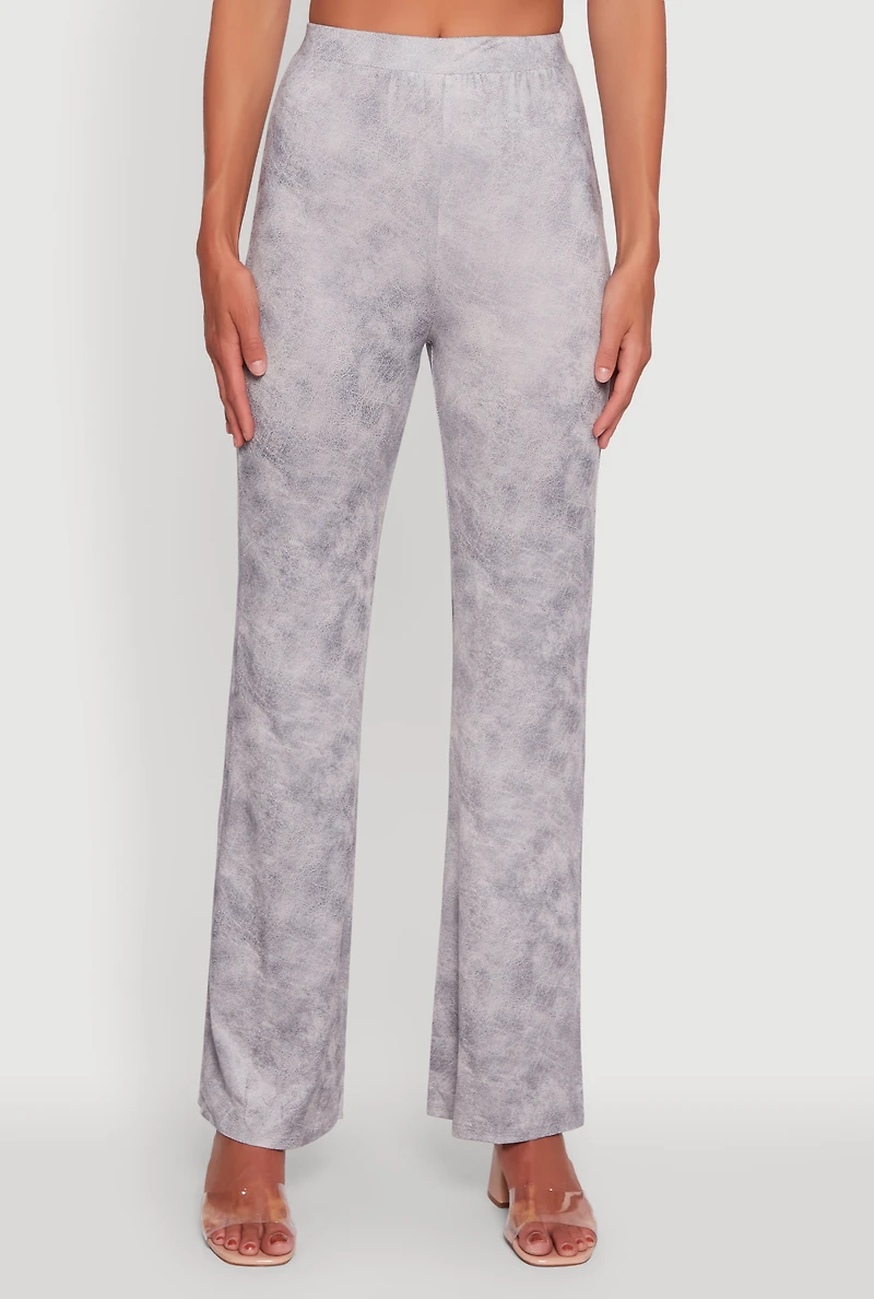 Womens Acid Wash Flared High Waisted Pants, Grey, Size M